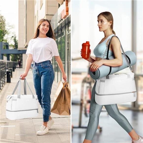 Gym Bag for Women Sports Travel Duffel w/ USB Charging Port Weekender Overnight - Picture 7 of 8